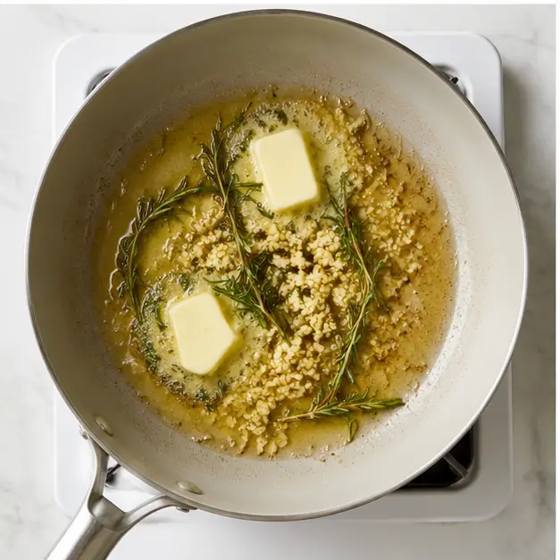 Step 3: Cooking garlic and rosemary in melted butter