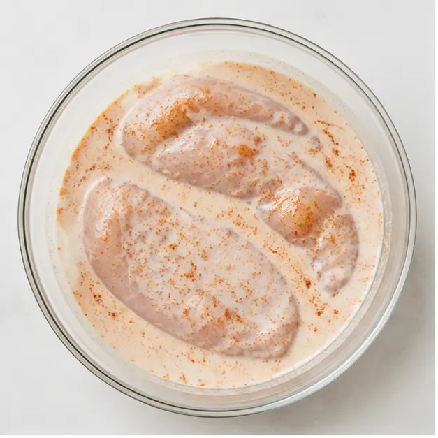 Step 1: Marinate chicken in buttermilk