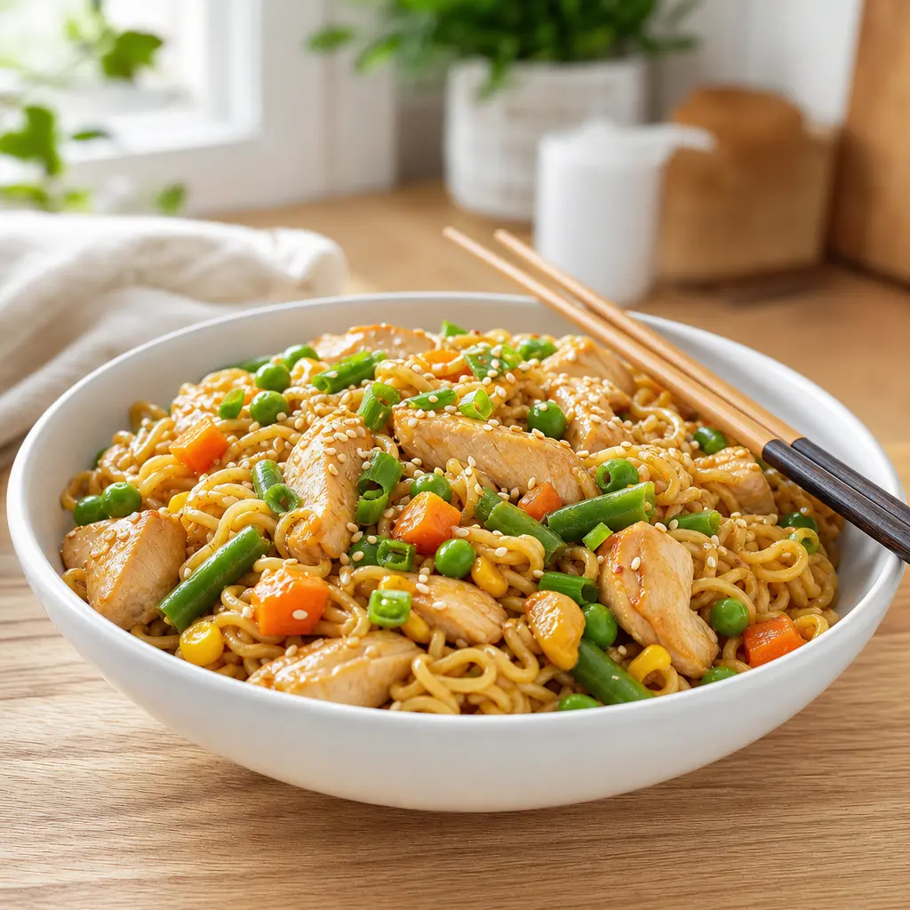 chicken stirfry with ramen - final presentation