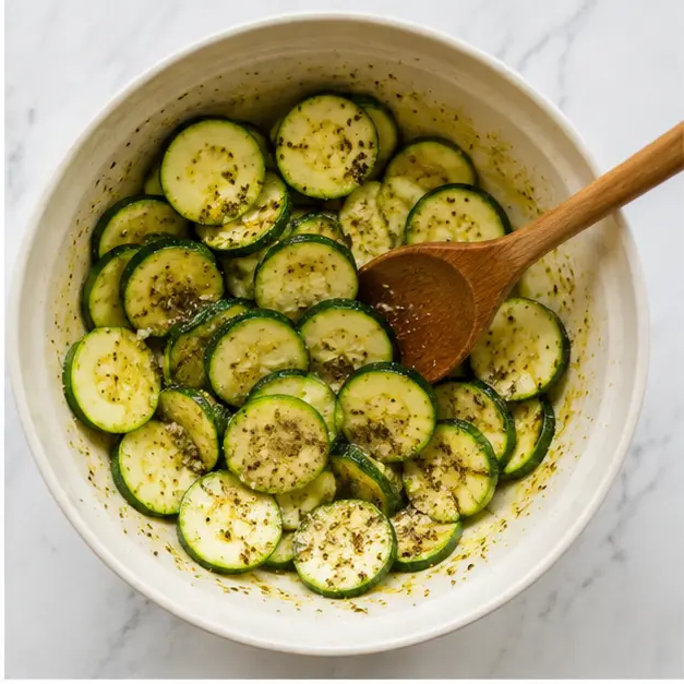 Step 2: Tossing zucchini with olive oil and seasonings