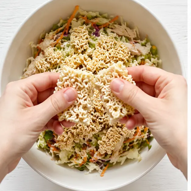 Step 3: Breaking ramen noodle blocks into chunks