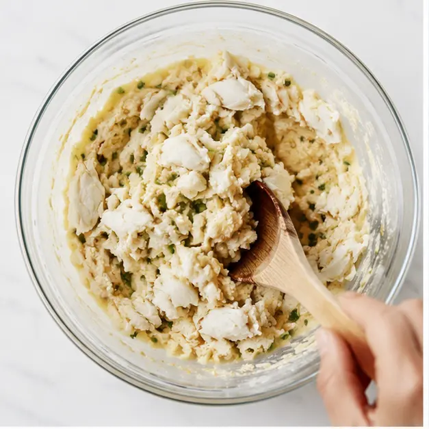 Step 1: Gently folding the crab mixture