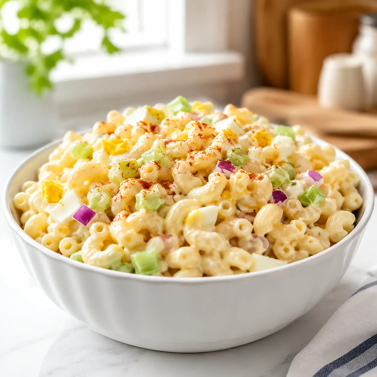 classic macaroni salad - final presentation