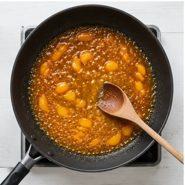 Step 3: Simmering the peach glaze