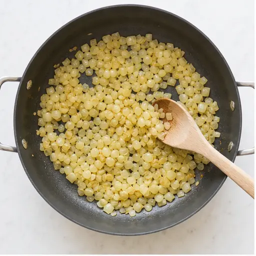 Step 1: Sautéing chopped onion until translucent in skillet