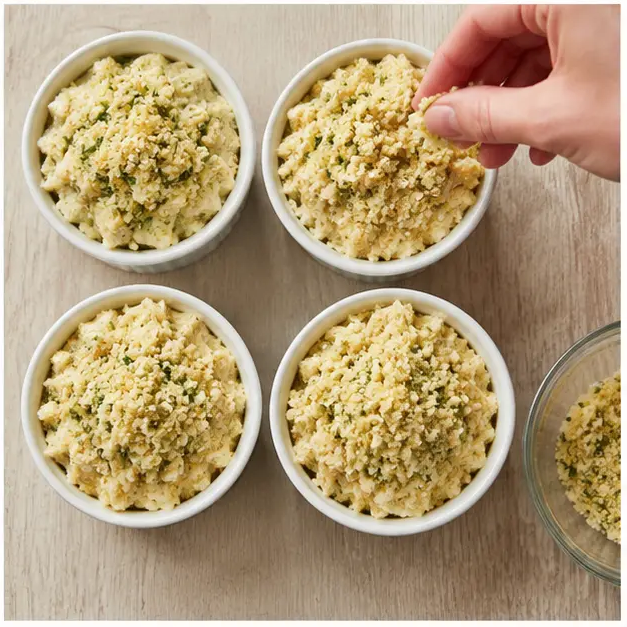 Top with buttered panko breadcrumbs before baking