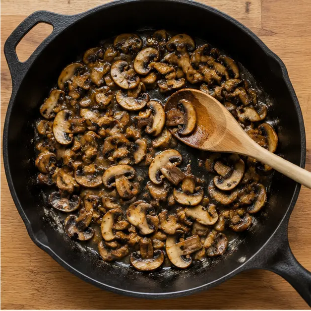 Step 2: Sautéing sliced mushrooms until golden