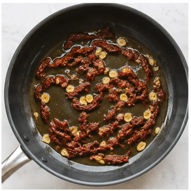 Sauté garlic and sun-dried tomatoes