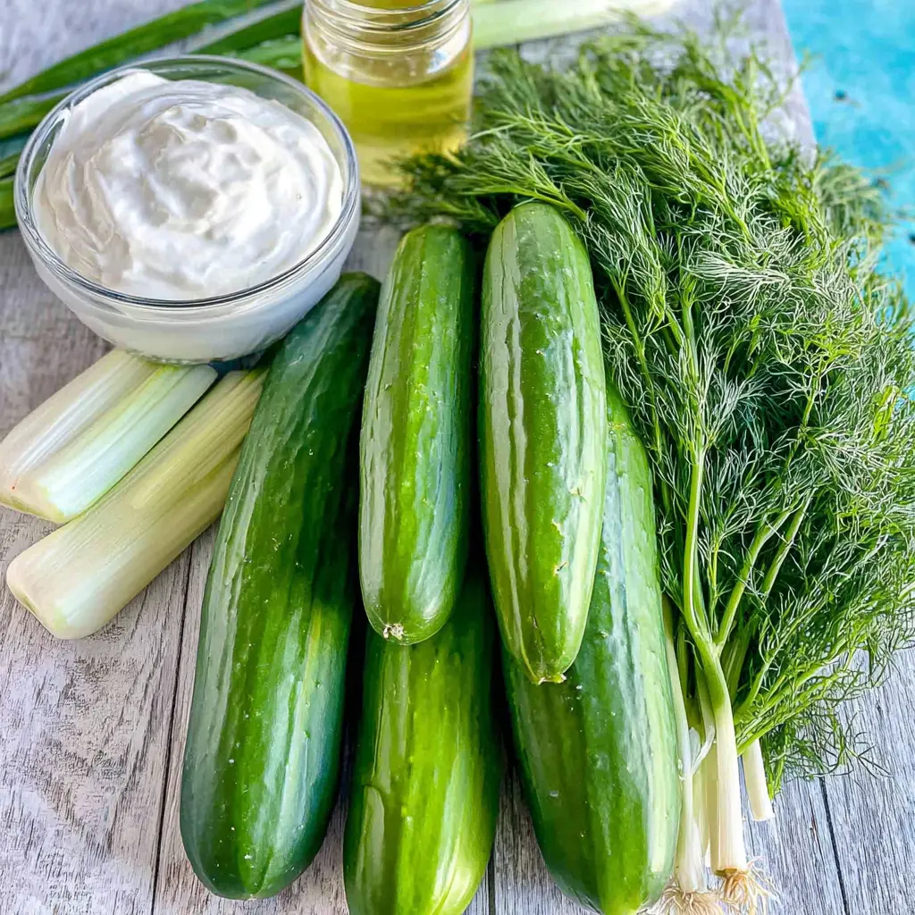 creamy cucumber salad - main ingredients