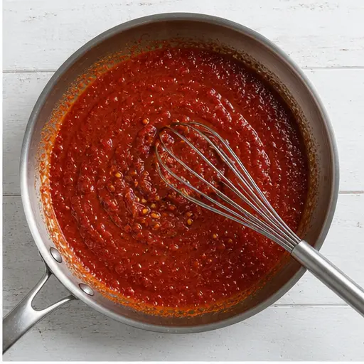 Step 2: Whisk in tomato paste and tomato sauce