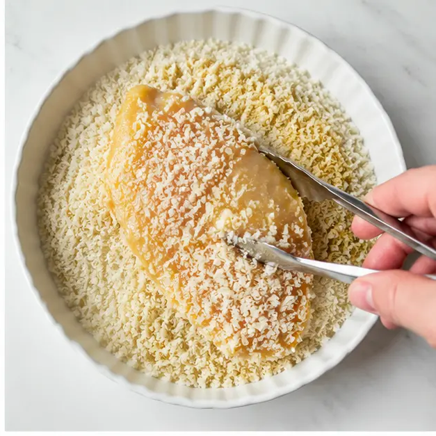 Step 2: Pressing into panko breadcrumb coating