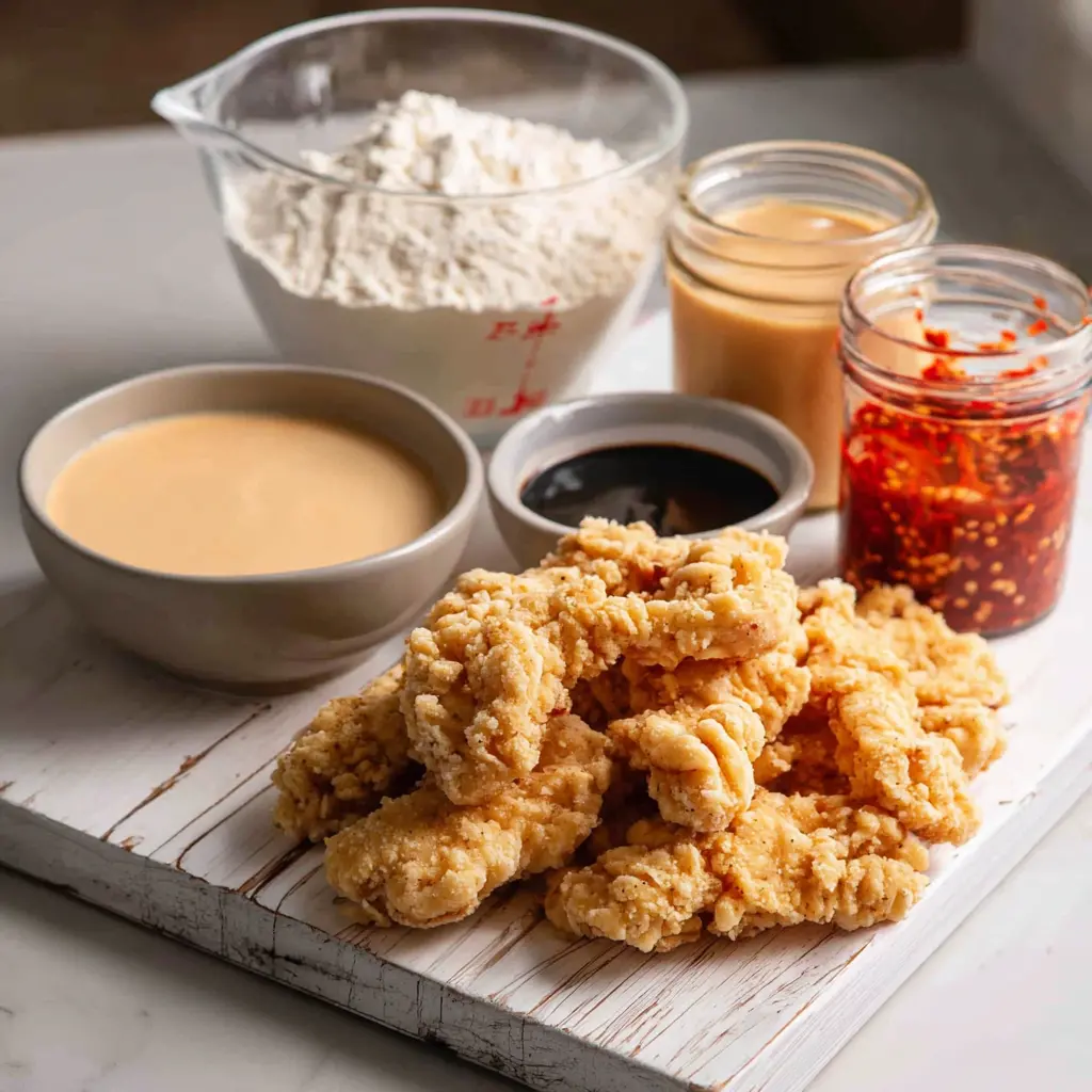 crispy chicken tenders with bang sauce - main ingredients