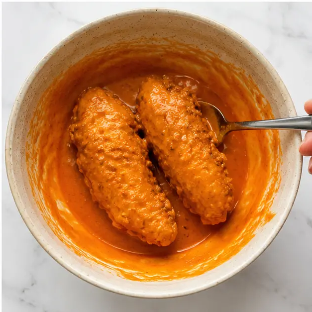 Step 4: Tossing fried chicken in creamy bang sauce