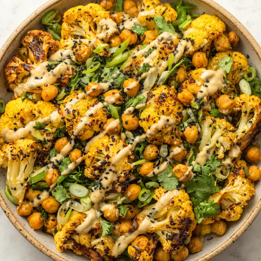curried roasted cauliflower chickpea salad 214972063