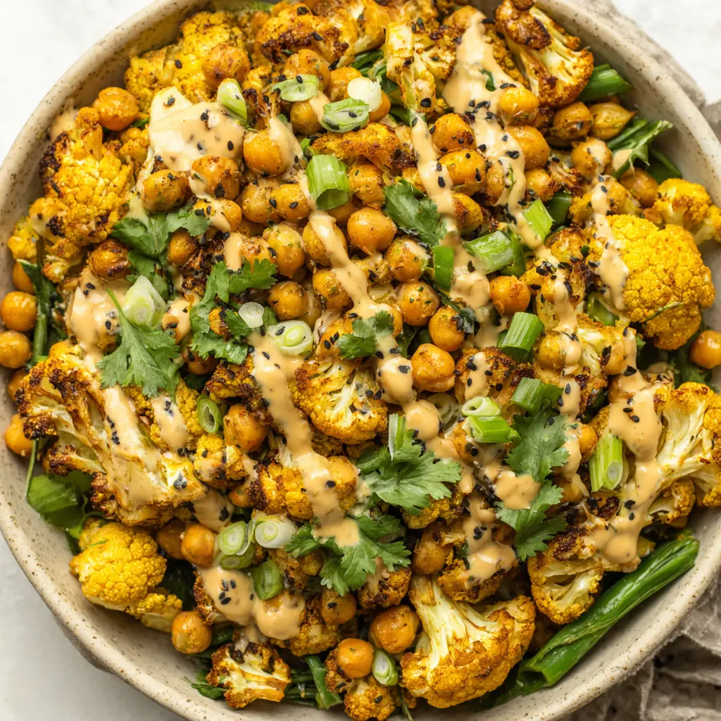 curried roasted cauliflower chickpea salad - final presentation