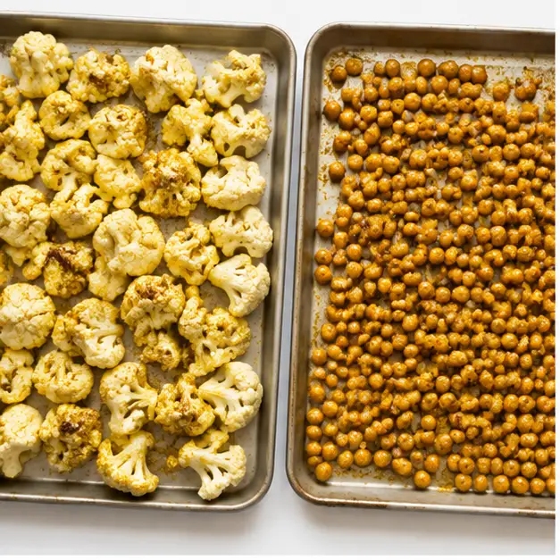Step 1: Toss cauliflower and chickpeas with spices