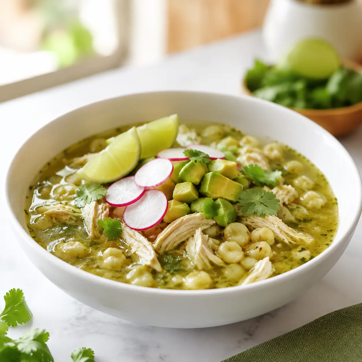 easy chicken pozole verde - final presentation