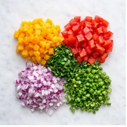 Step 1: Dice all fresh ingredients into uniform pieces