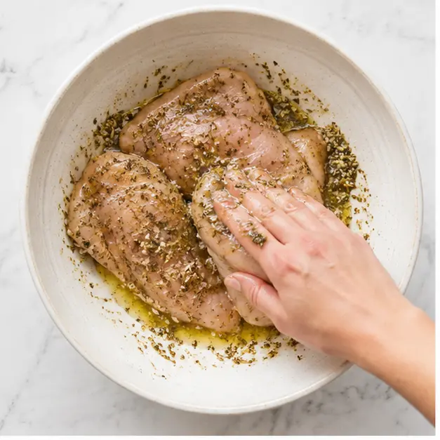 Step 1: Seasoning the chicken fillets with garlic parmesan seasoning