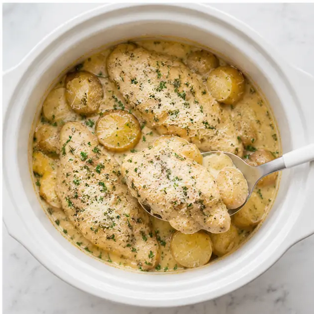 Step 4: Serving the finished garlic parmesan chicken and potatoes