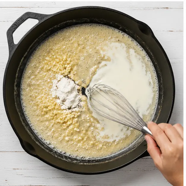 Step 3: Whisking the garlic parmesan sauce