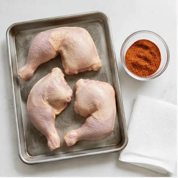 Step 1: Pat chicken dry and bring to room temp