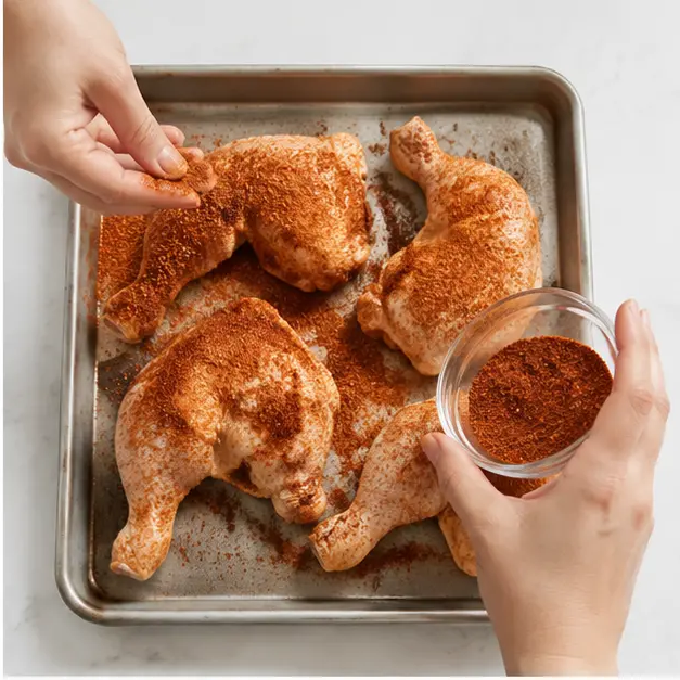 Step 2: Apply dry rub evenly on all sides