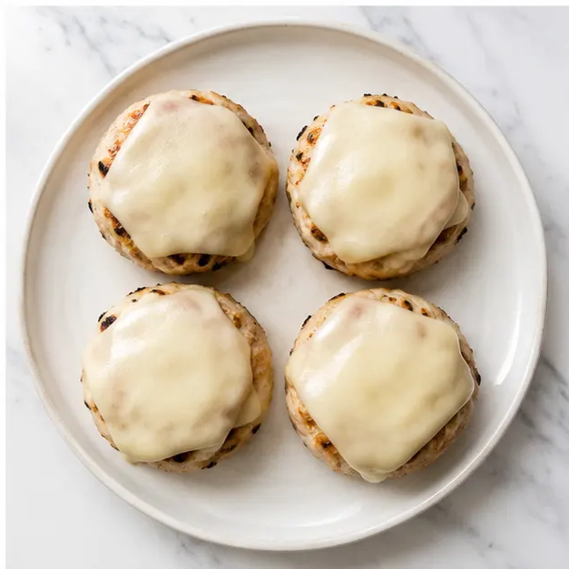 Step 4: Cooked patties topped with melted provolone cheese