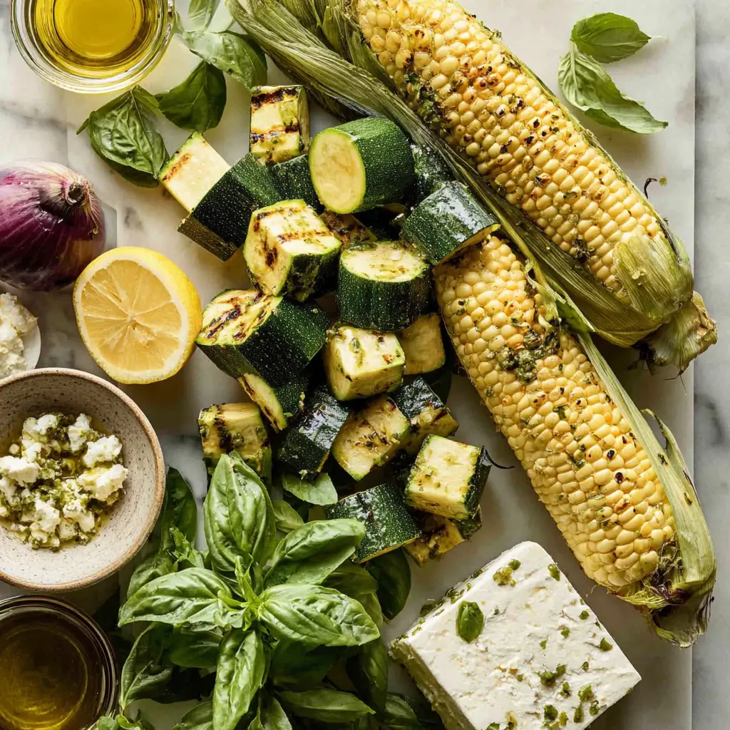 grilled corn zucchini salad - main ingredients