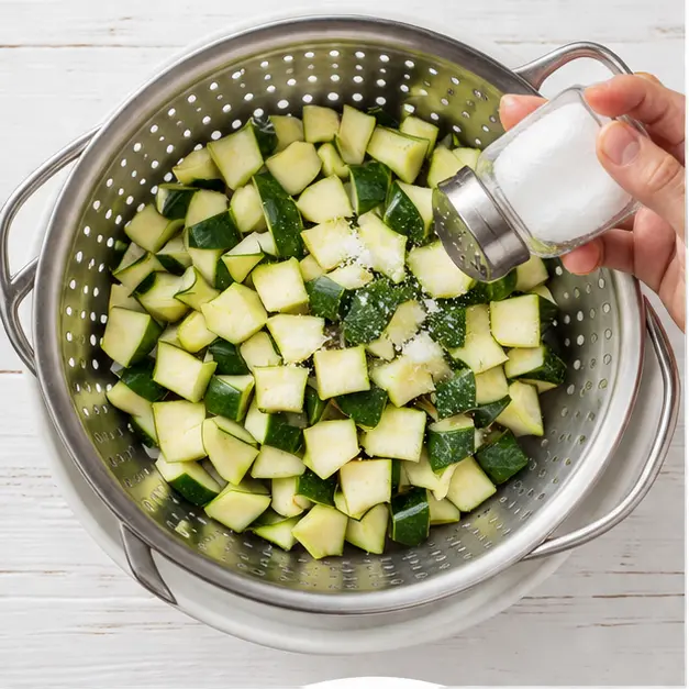 Step 1: Salting zucchini to draw out moisture