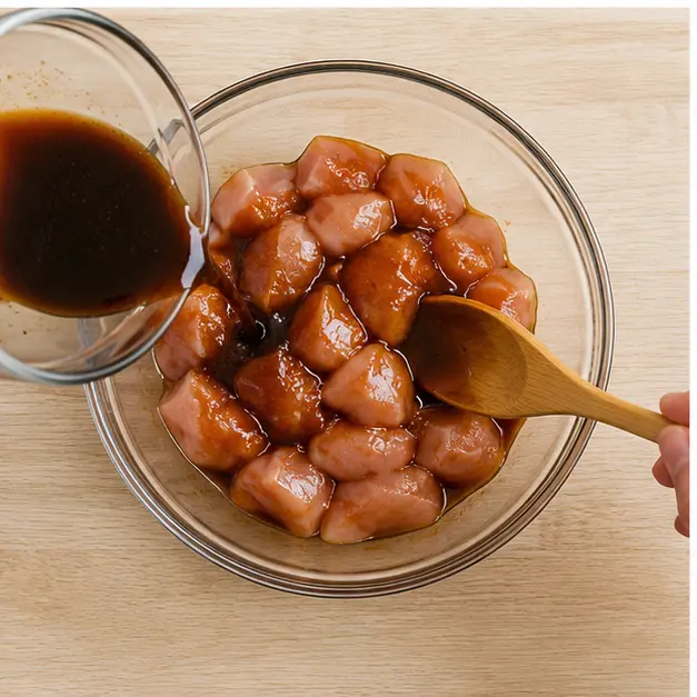 Step 3: Marinate chicken cubes in sauce