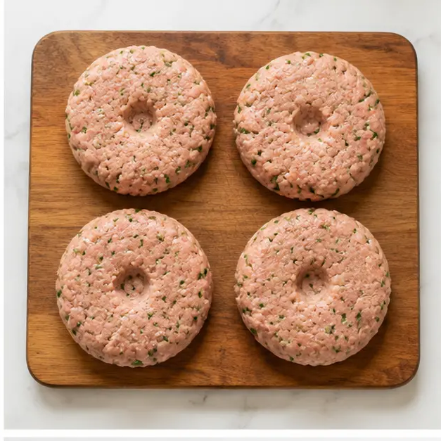 Step 2: Shaping evenly sized patties with center indentations