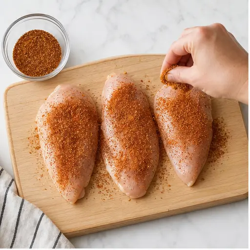 Step 1: Seasoning chicken fillets with taco seasoning
