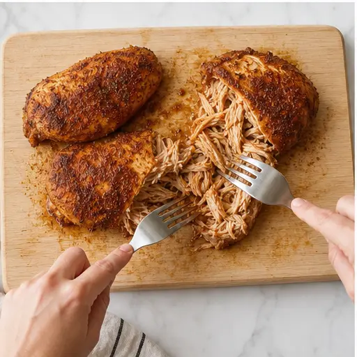 Step 3: Shredding the cooked chicken with forks