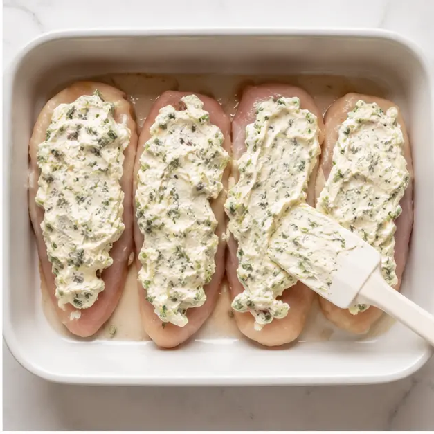 Step 2: Spreading filling on chicken