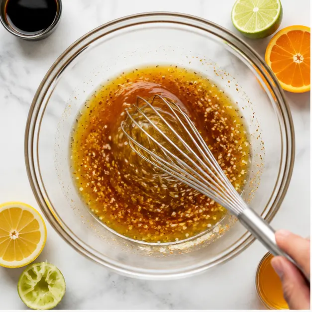 Step 1: Whisking the citrus marinade with lime, orange, and lemon juices