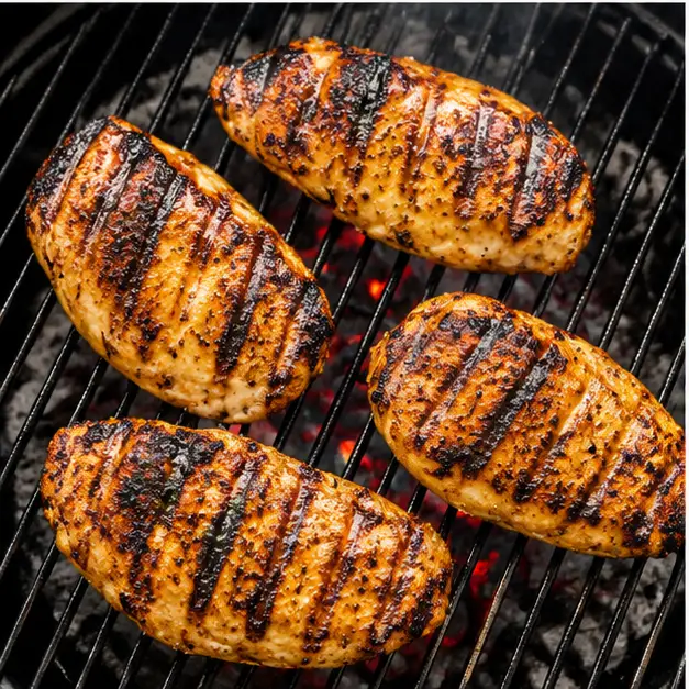Step 3: Grilling chicken with visible char marks