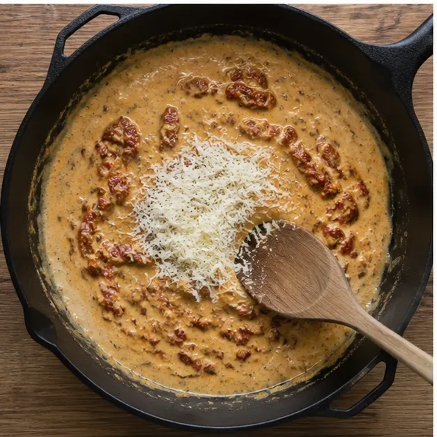 Step 3: Building the creamy sun-dried tomato sauce