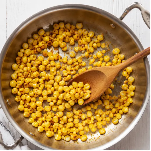 Step 1: Charring frozen corn until golden