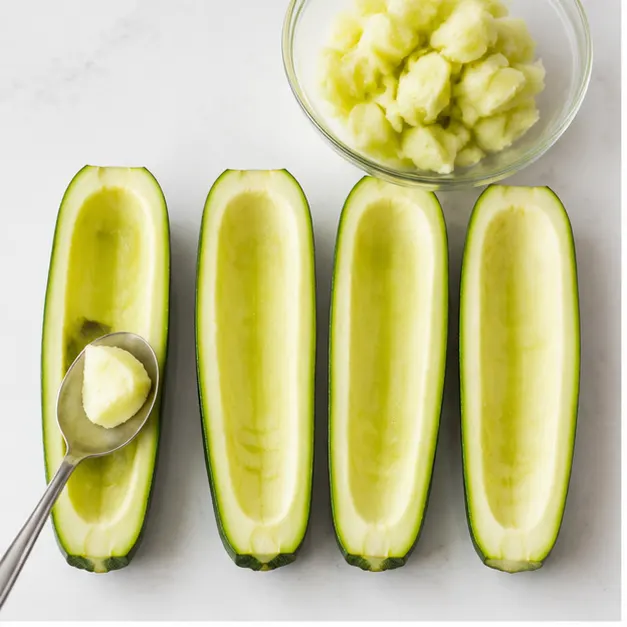 Step 1: Scooping the zucchini boats