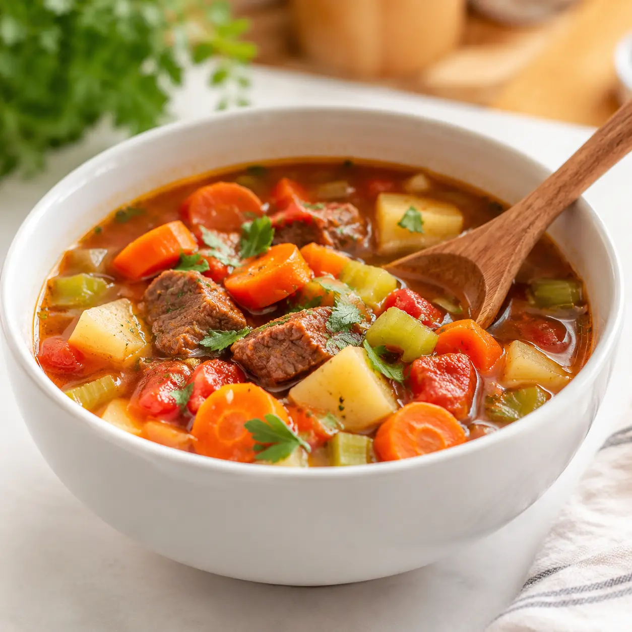 old fashioned vegetable beef soup - final presentation