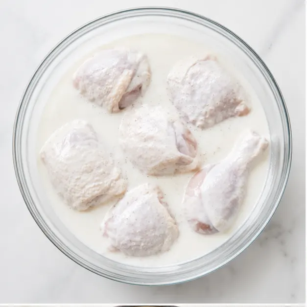 Step 1: Marinate chicken in buttermilk overnight