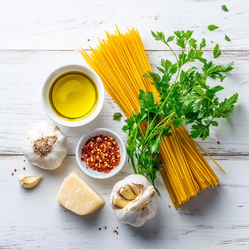 pasta aglio e olio - main ingredients