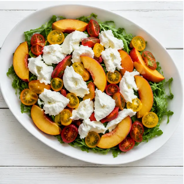 Step 3: Arranging peaches and tomatoes