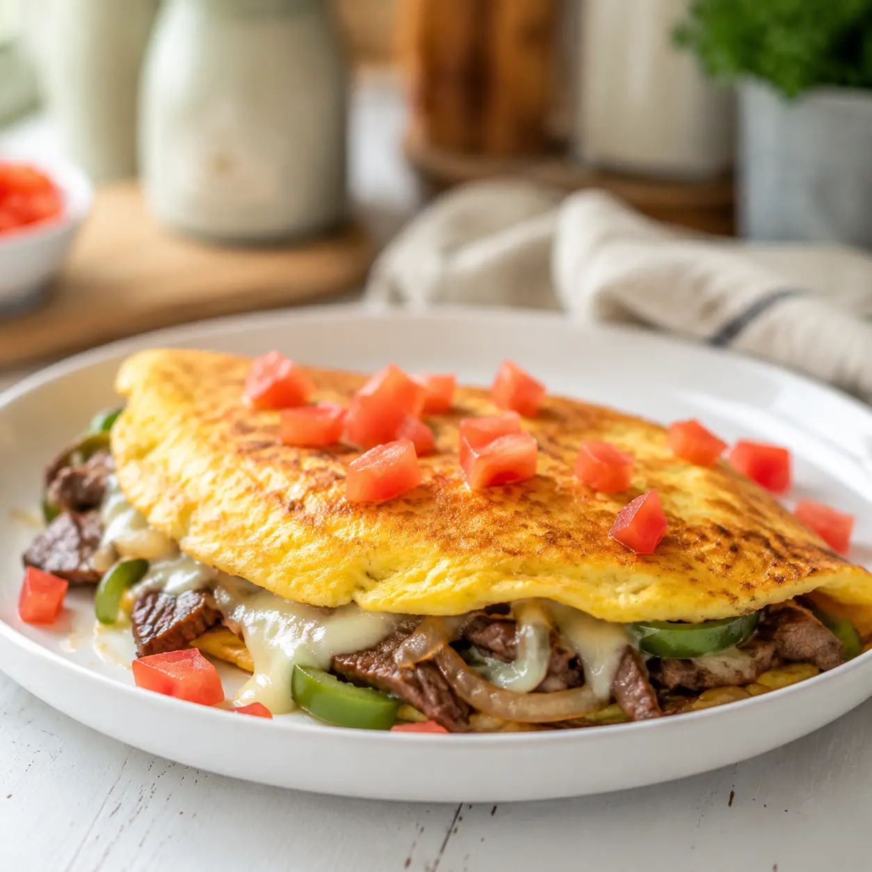 philly cheesesteak omelette - final presentation