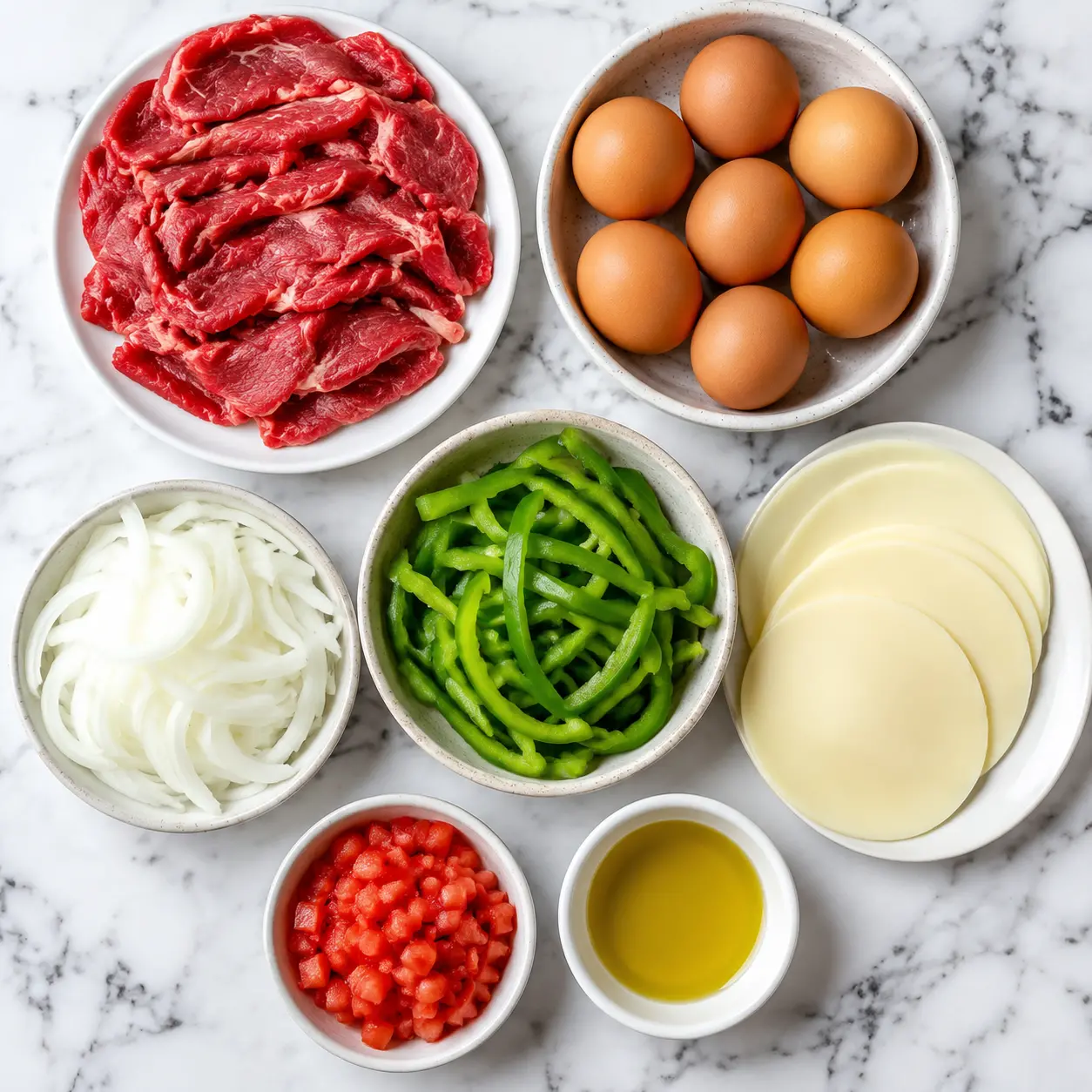 philly cheesesteak omelette - main ingredients