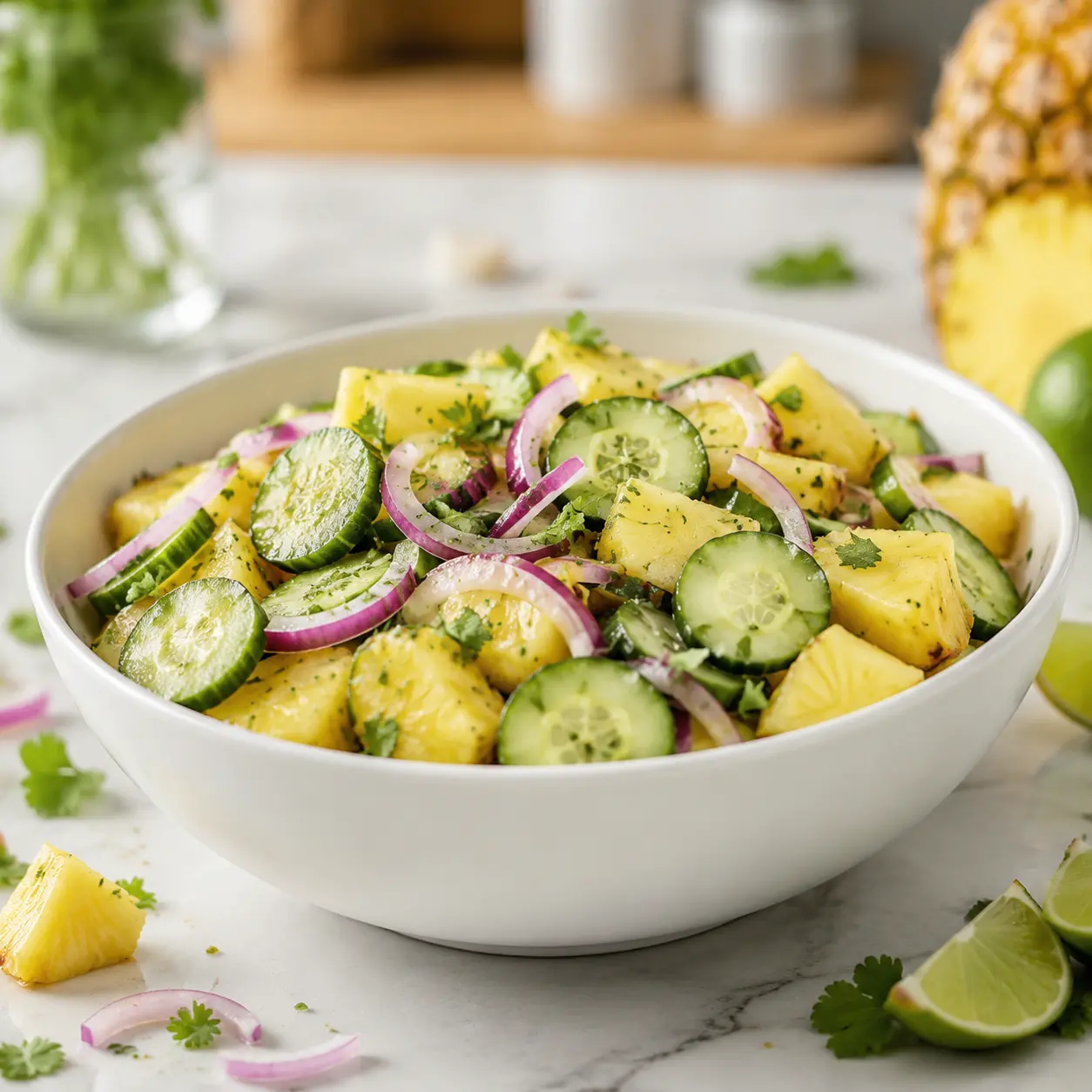 pineapple cucumber salad - final presentation