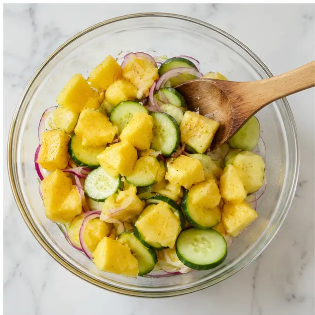 Step 4: Tossing salad with dressing