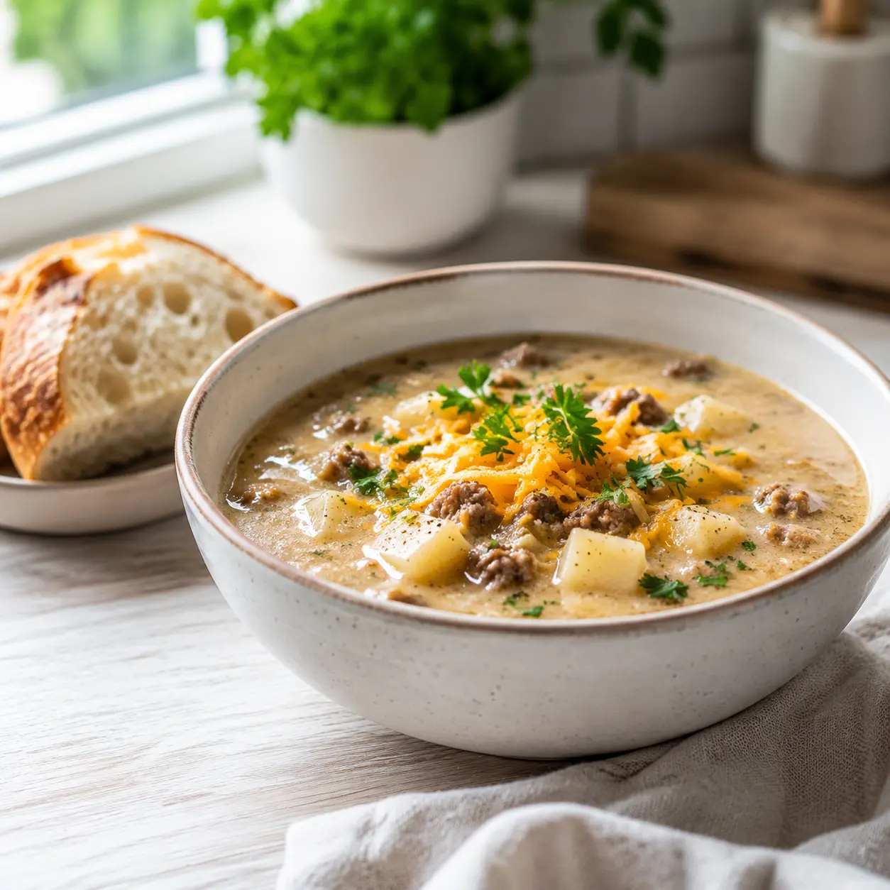 potato ground beef soup - final presentation