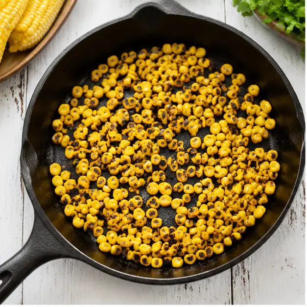 Char corn in cast-iron skillet